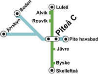 Illustration: Marknadsområde runt Piteå med tunnelbanekarta-utseende